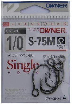 Owner S-75M Big Eye. Size 1/0, 4-Pack.